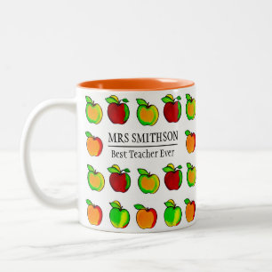 Kleurrijk herfstappelpatroon Cadeau voor leerkrach Tweekleurige Koffiemok