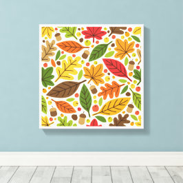 Kleurrijk Herfstblad en Eikel Patroon Canvas Afdruk