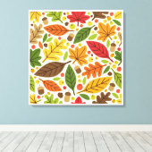 Kleurrijk Herfstblad en Eikel Patroon Canvas Afdruk (Insitu (Houten vloer))