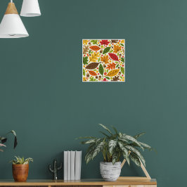 Kleurrijk Herfstblad en Eikel Patroon Poster