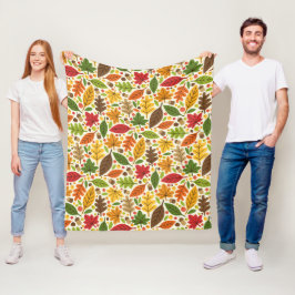 Kleurrijk Herfstblad en Eikelpatroon Fleece Deken