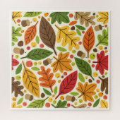 Kleurrijk herfstblad en eikelpatroon legpuzzel (Horizontaal)