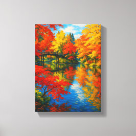 Kleurrijk herfstbruglandschap canvas afdruk