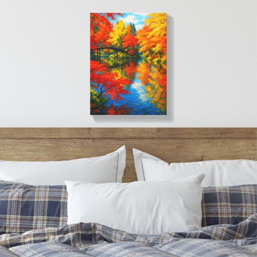 Kleurrijk herfstbruglandschap canvas afdruk (Insitu (Slaapkamer))