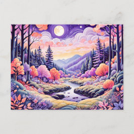 Kleurrijk herfstlandschap met stroom onder Moonli Briefkaart