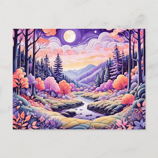 Kleurrijk herfstlandschap met stroom onder Moonli Briefkaart (Voorkant)