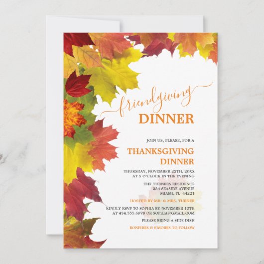 Kleurrijk herfstloof Bedankt Friendsgiving-diner Kaart (Voorkant)