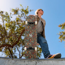 Kleurrijk Heringbone Chevron Patroon | Monogram Persoonlijk Skateboard