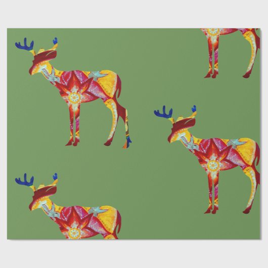 Kleurrijk herten glanzend inpakpapier (Vlak)