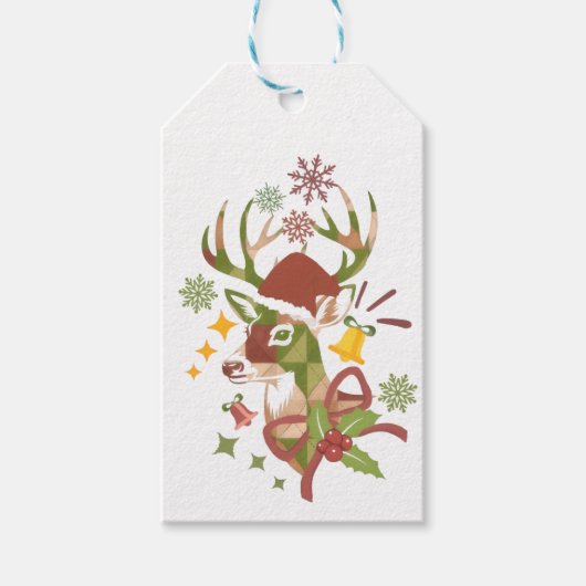 Kleurrijk hertenontwerp voor Kerstmis Cadeaulabel (Voorkant)