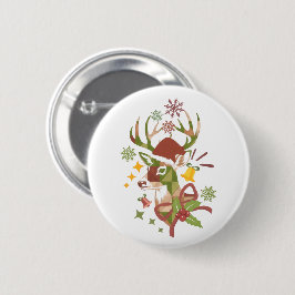 Kleurrijk hertenontwerp voor Kerstmis Ronde Button 5,7 Cm