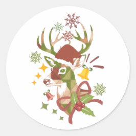 Kleurrijk hertenontwerp voor Kerstmis Ronde Sticker
