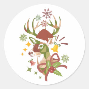 Kleurrijk hertenontwerp voor Kerstmis Ronde Sticker