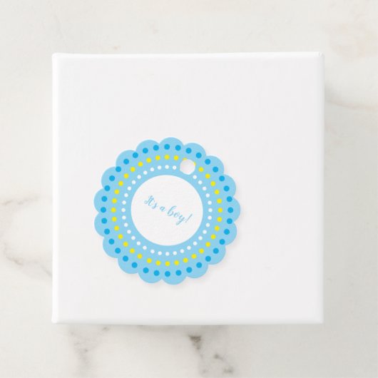 Kleurrijk "Het is een jongen!" Blauwe stippen Bedankjes Labels (In situ)
