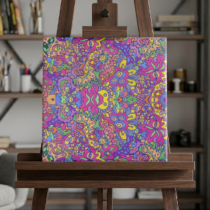 Kleurrijk Hip Abstract Fantasie Doodlepatroon Tegeltje
