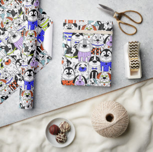 Kleurrijk hondenmenigtepatroon cadeaupapier