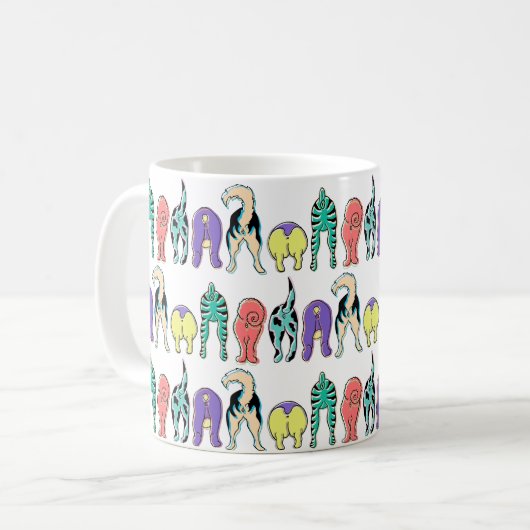 Kleurrijk hondenpeuken patroon koffiemok (Voorkant links)