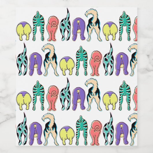 Kleurrijk hondenpeuken patroon wijn etiket (Enkel label)