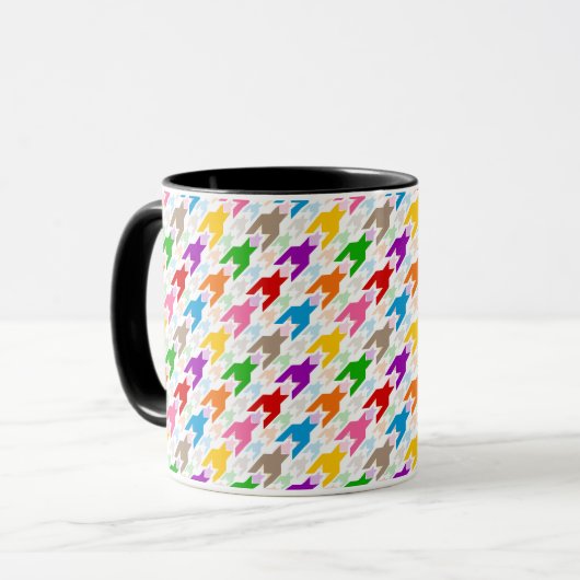Kleurrijk Houndstooth Patroon Wit Mok (Voorkant links)