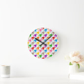 Kleurrijk Houndstooth Patroon Wit Ronde Klok (Huis)