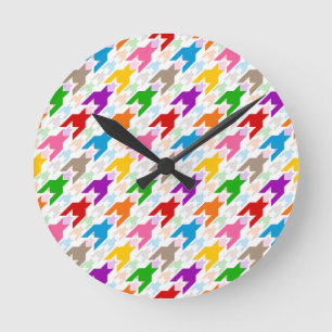 Kleurrijk Houndstooth Patroon Wit Ronde Klok