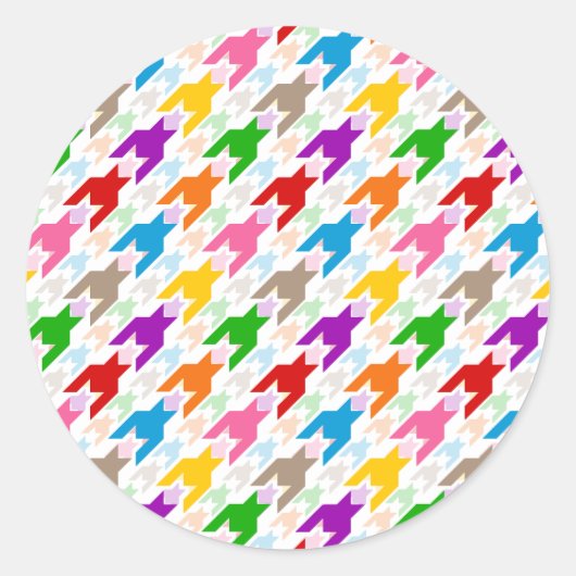 Kleurrijk Houndstooth Patroon Wit Ronde Sticker (Voorkant)