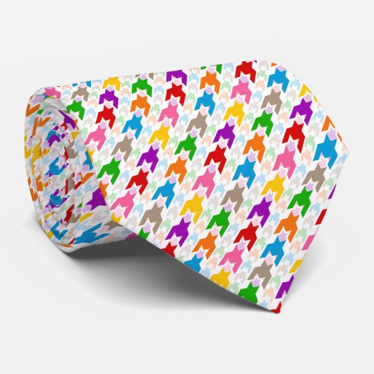 Kleurrijk Houndstooth Patroon Wit Stropdas (Opgerold)