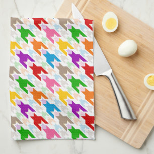 Kleurrijk Houndstooth Patroon Wit Theedoek