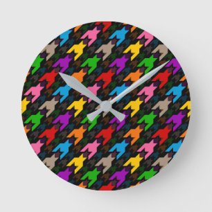 Kleurrijk Houndstooth Patroon Zwart Ronde Klok
