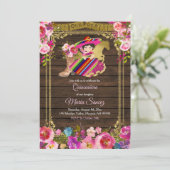 Kleurrijk hout Charro Floral Pink Quinceañera Kaart (Staand voorkant)