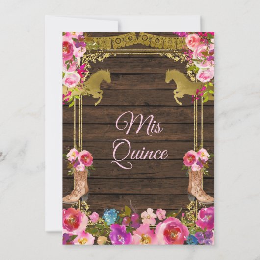 Kleurrijk hout Charro Floral Pink Quinceañera Kaart (Achterkant)