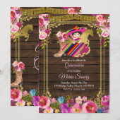 Kleurrijk hout Charro Floral Pink Quinceañera Kaart (Voorkant / Achterkant)
