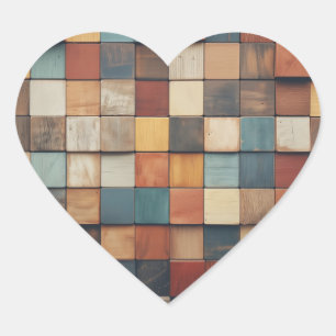 Kleurrijk Houten Blokken Patroon met Landelijke Sf Hart Sticker