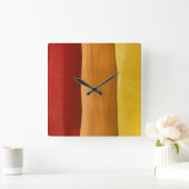 kleurrijk houtontwerp rood oranje geel spectrum vierkante klok (Huis)