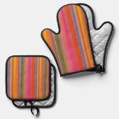 Kleurrijk Houtskool Boho Strepen Ovenwant & Pannenlap Set (Voorkant / Achterkant)