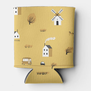 Kleurrijk huis, bomen, paarden landschap blikjeskoeler