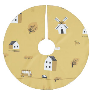 Kleurrijk huis, bomen, paarden landschap kerstboom rok