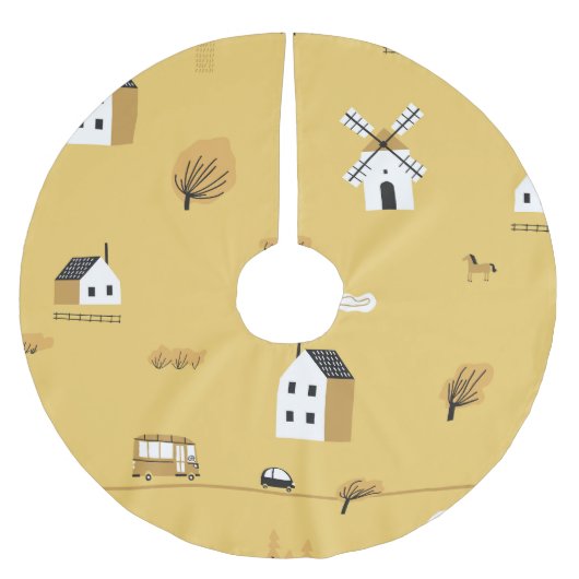 Kleurrijk huis, bomen, paarden landschap kerstboom rok (Voorkant)