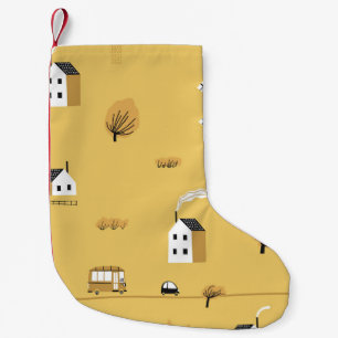 Kleurrijk huis, bomen, paarden landschap kleine kerstsok