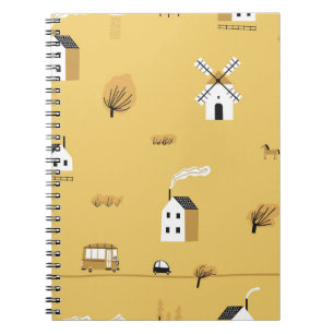 Kleurrijk huis, bomen, paarden landschap notitieboek
