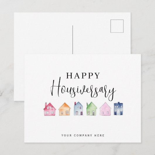 Kleurrijk Huis Gelukkig Woonjubileum Vastgoed Briefkaart (Voorkant / Achterkant)