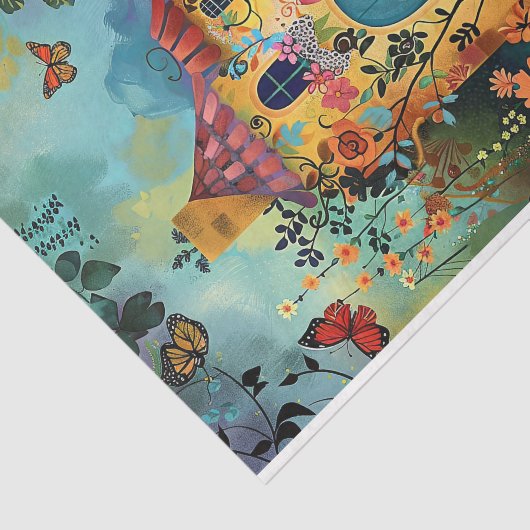 KLEURRIJK HUIS IN LENTE TUIN DECOUPAGE TISSUEPAPIER (Detail)