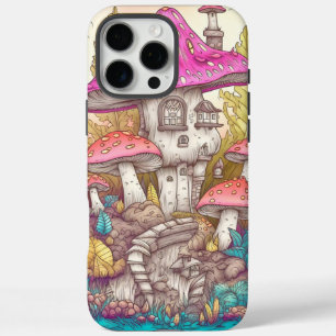 Kleurrijk Huis Kunstwerk met Paddenstoelen iPhone 16 Pro Max Hoesje