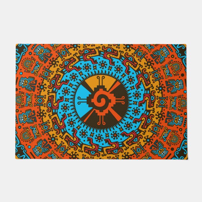 Kleurrijk Hunab Ku Mayan-symbool #7 Deurmat (Voorkant)