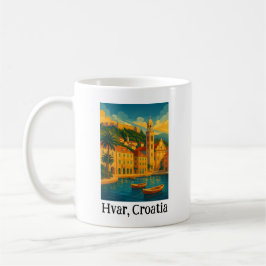 Kleurrijk Hvar Kroatië Vintage Reis Kunst Koffiemok