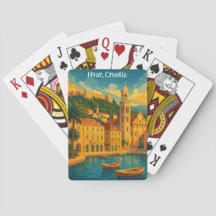 Kleurrijk Hvar Kroatië Vintage Reis Kunst Pokerkaarten