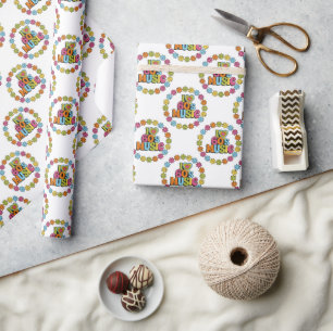 Kleurrijk I Love 60s Muziek op Wit Cadeaupapier