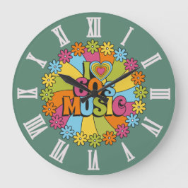 Kleurrijk I Love 60s Muziek voor Retro Muziek Lief Grote Klok