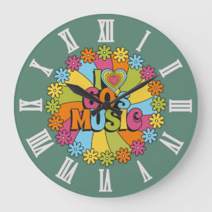 Kleurrijk I Love 60s Muziek voor Retro Muziek Lief Grote Klok