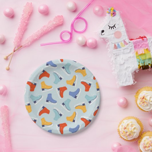 Kleurrijk Ice Schaats Winterpatroon Papieren Bordje (Feest)